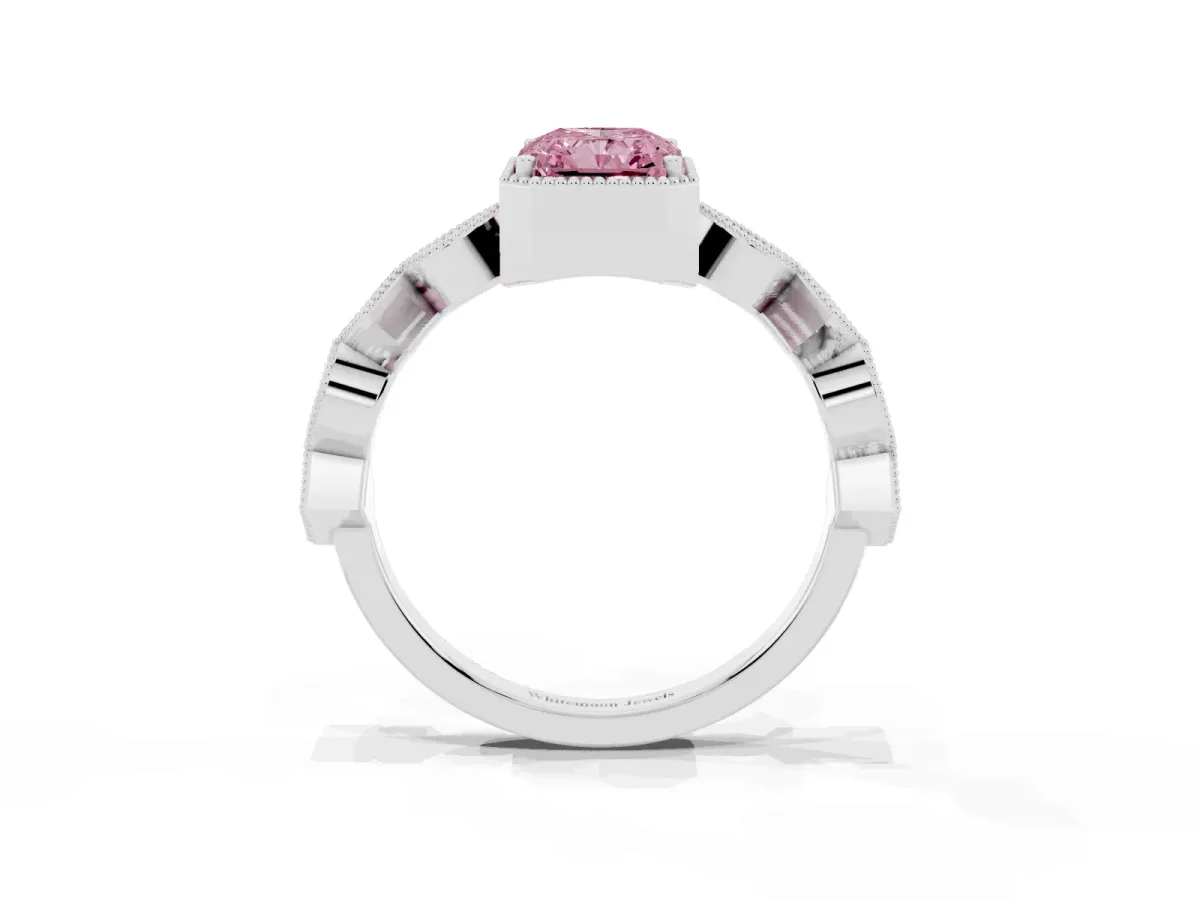 Fancy Pink Radiant Cut Milgrain Marquise Diamond Twist Band Ring Platinum