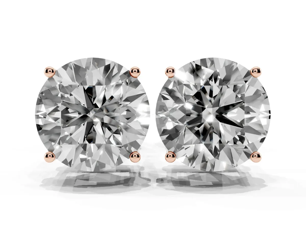 Round Cut Diamond Stud Earrings Rose gold