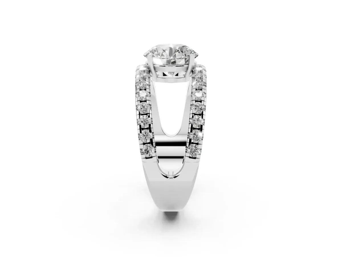 Round Cut Solitaire Split Shank Pave Diamond Ring Platinum