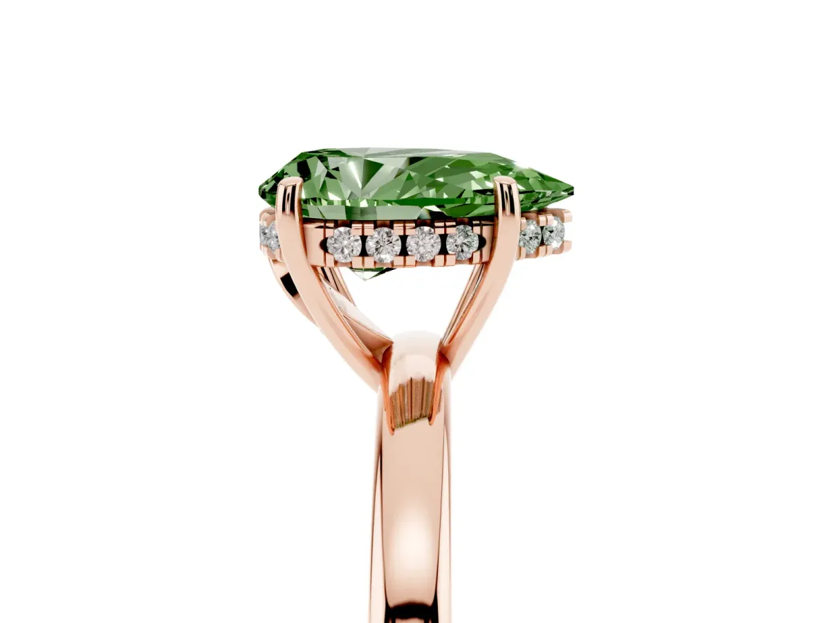 Fancy Green Pear Cut Solitaire Diamond Ring with Prong Setting and Plain Band Rose gold