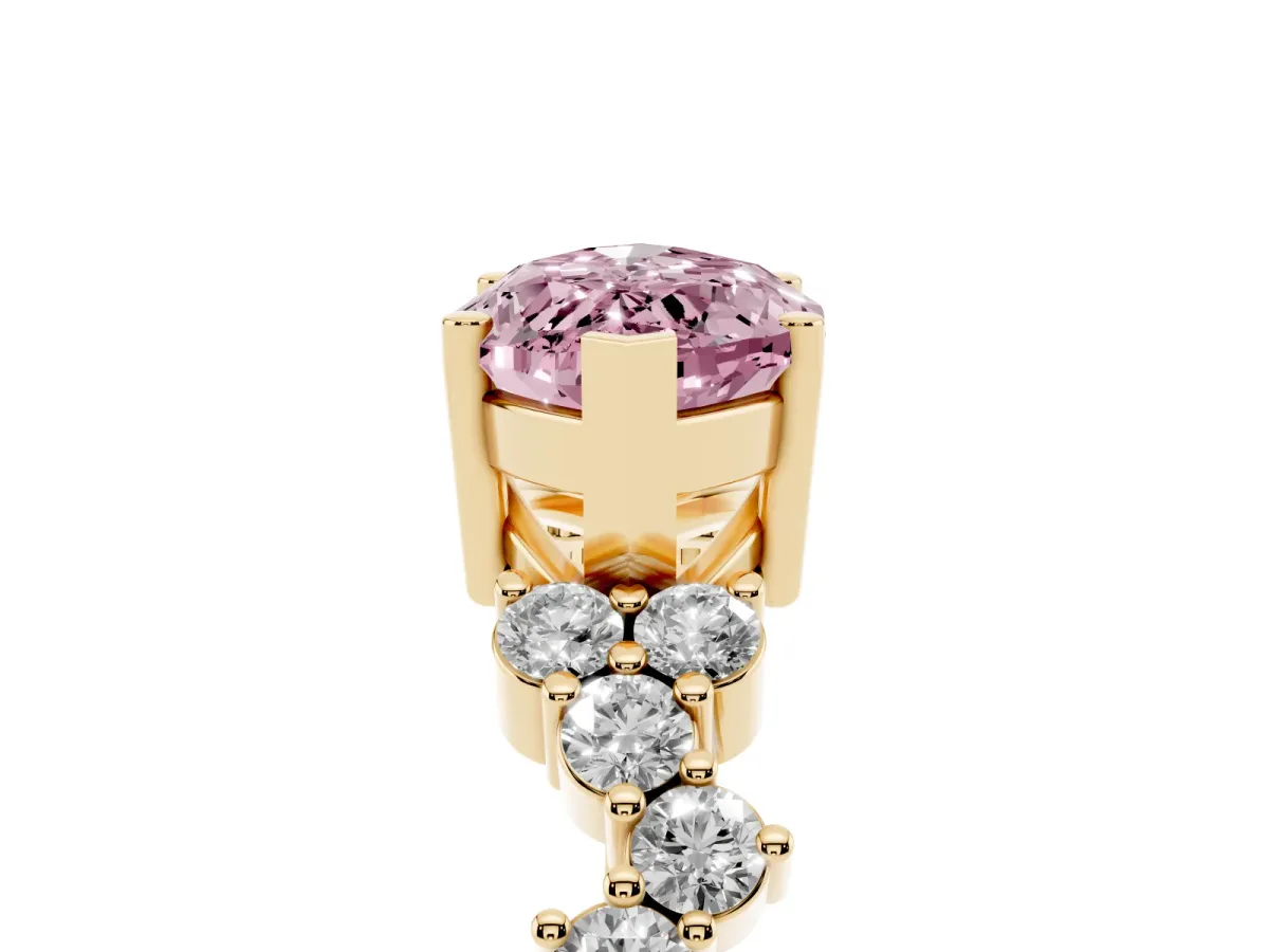 Fancy Pink Marquise Cut Diamond Scattered Round Accent Ring with Prong Setting Yellow gold