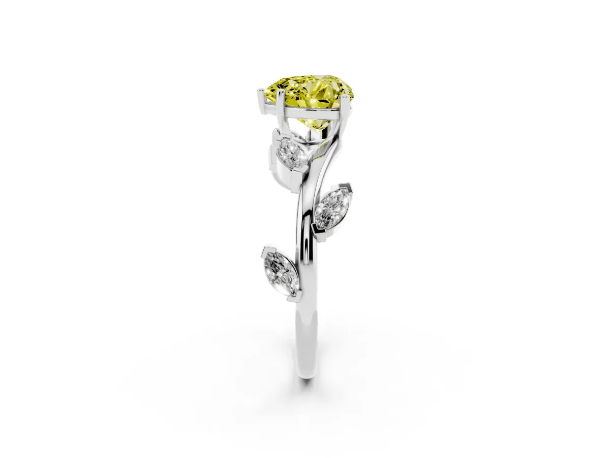 Fancy Yellow Heart Cut Solitaire Twisted Band Marquise Accent Prong Setting Ring Silver