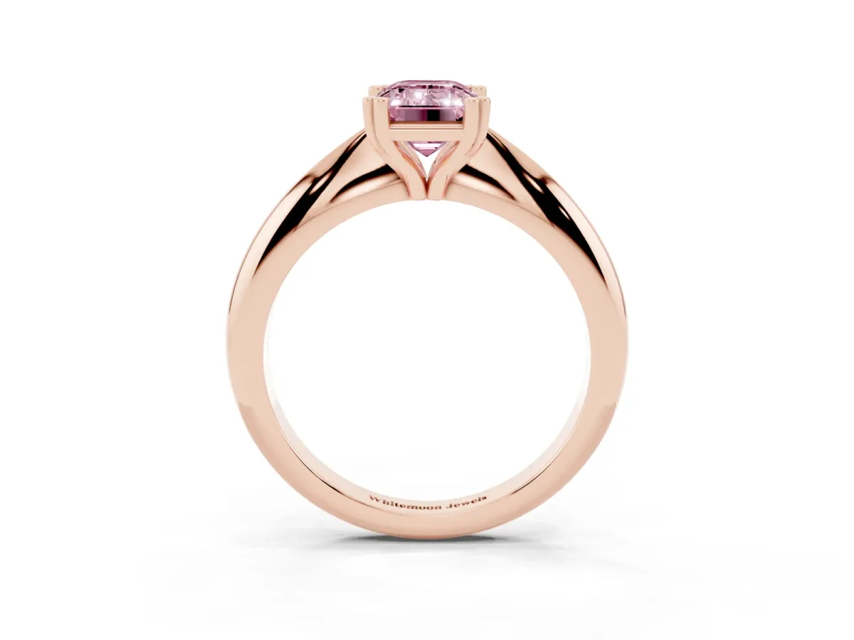 Fancy Pink Emerald Cut Cut Solitaire Engagement Ring with Tapered Band and Four-Prong Setting Rose gold