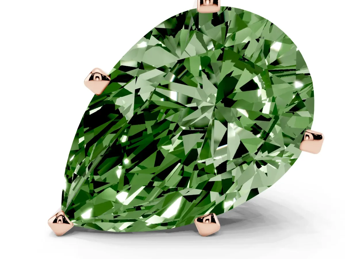 Fancy Green Pear Cut Diamond Solitaire Ring with Prong Setting and Classic Band Rose gold