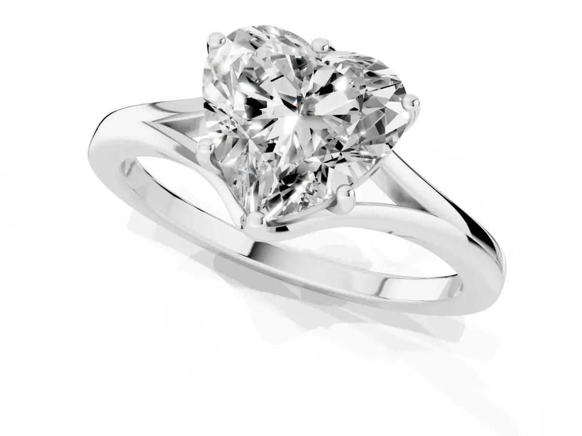 Heart Cut Solitaire Diamond Ring with Six-Prong Setting and Tapered Band White gold