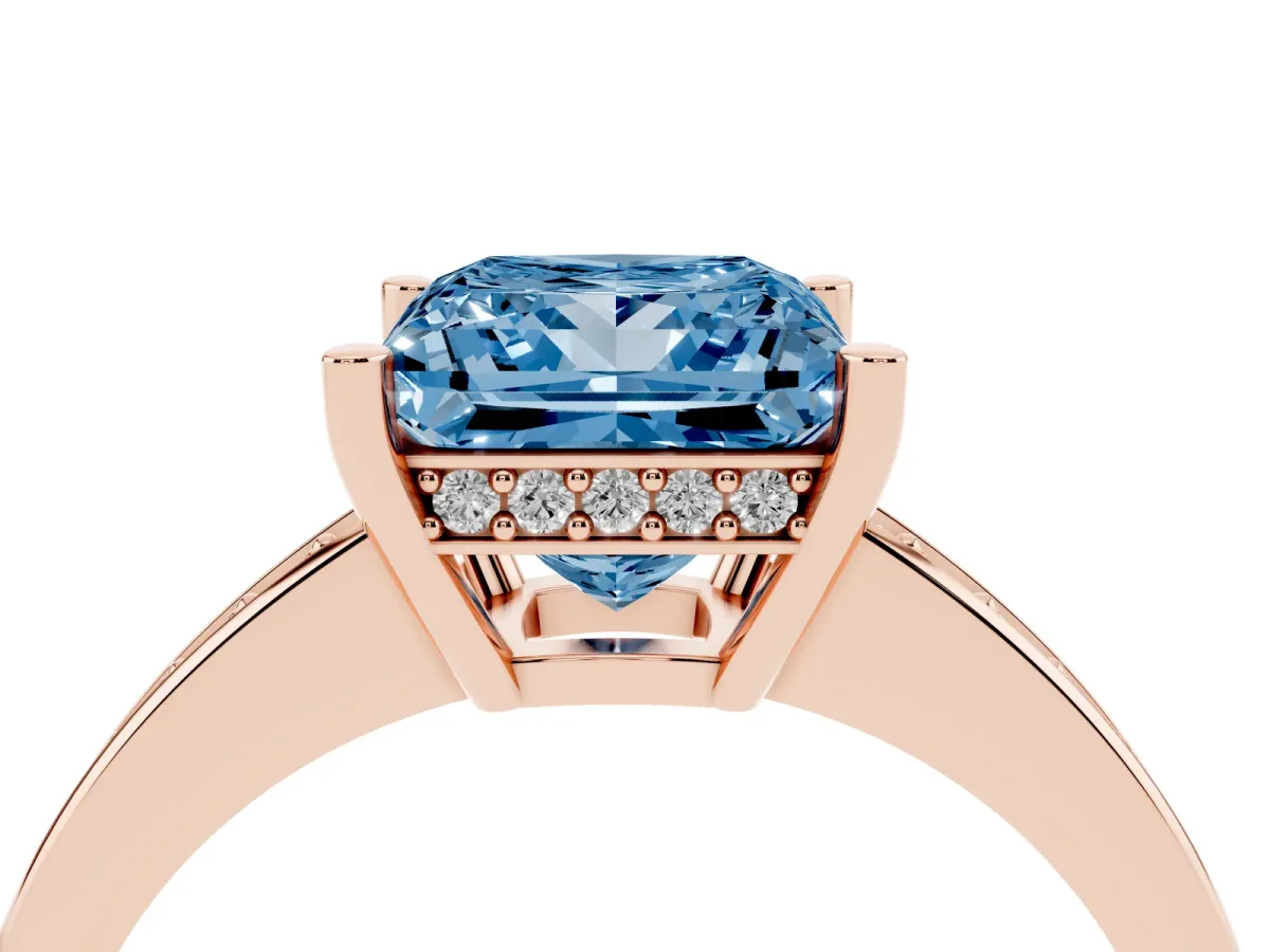 Fancy Blue Princess Cut Solitaire Pavé Band Prong Setting Ring Rose gold