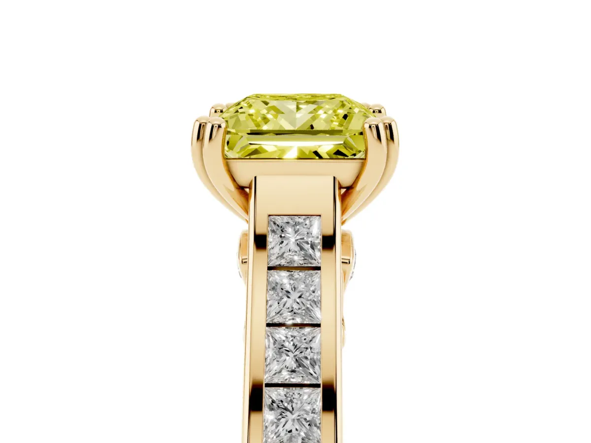 Fancy Yellow Princess Cut Cut Channel Set Solitaire Engagement Ring with Prong Setting Yellow gold
