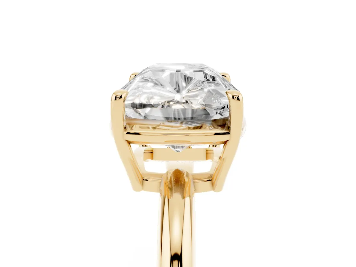 Old Mine Elongated Cushion Diamond East-West Bezel Set Four Claw Solitaire Ring Yellow gold