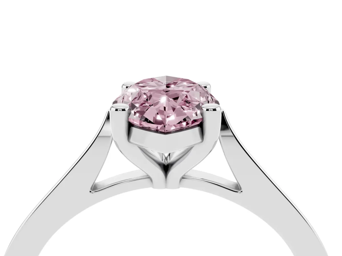 Fancy Pink Marquise Cut Solitaire Diamond Ring with Four-Prong Setting and Tapered Band Silver