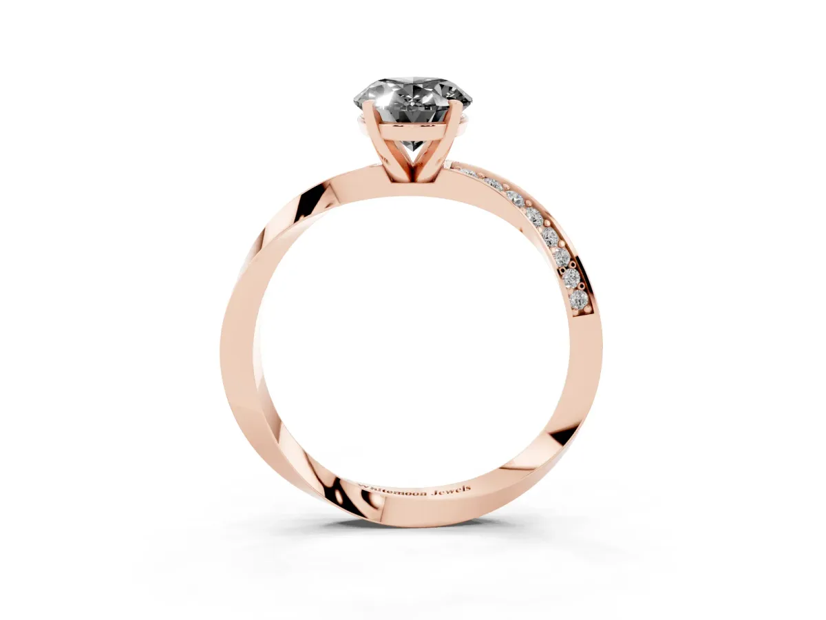 Fancy Black Oval Cut Diamond Engagement Ring with Side Stone Accents and Four-Prong Setting Rose gold