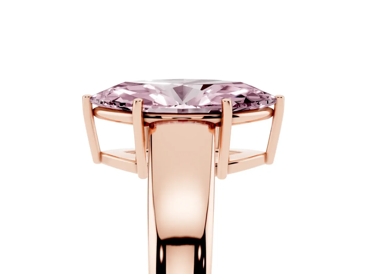 Fancy Pink Marquise Cut Solitaire Diamond Ring with Tapered Band and Four-Prong Setting Rose gold