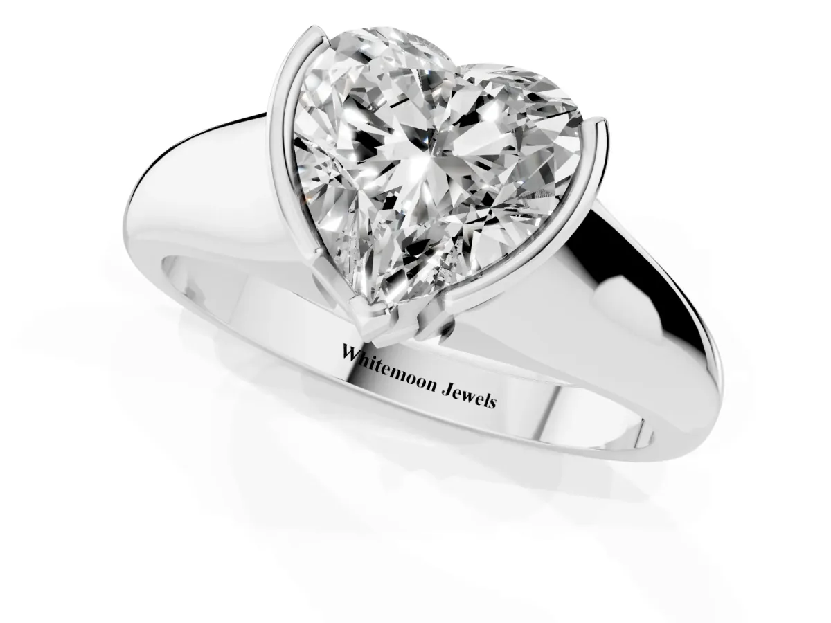 Heart Cut Solitaire Tension Set Diamond Ring with Split Shank Band Platinum