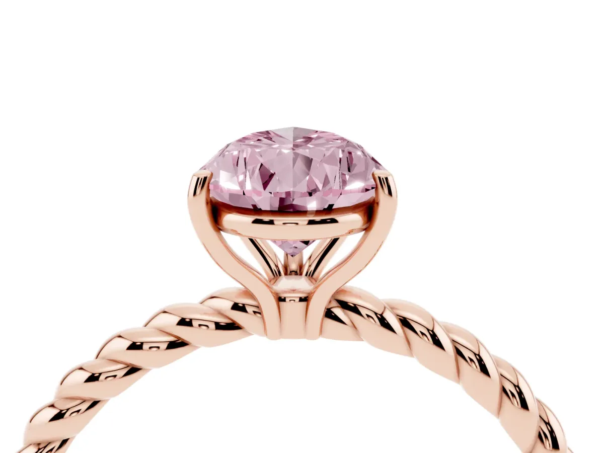 Fancy Pink Pear Cut Solitaire Twist Band Ring with Four-Prong Setting Rose gold