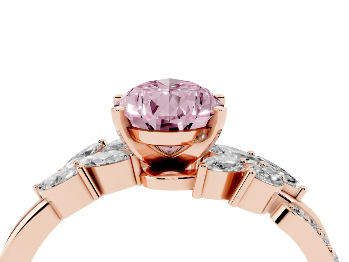 Fancy Pink Pear Cut Solitaire Marquise Twist Band with Six-Prong Setting Rose gold