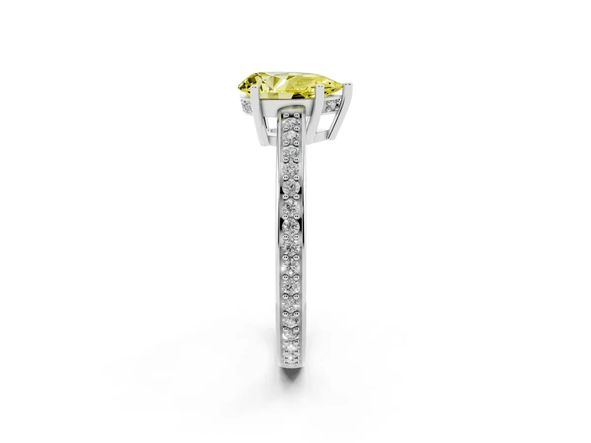 Fancy Yellow Pear Cut Solitaire Pavé Band Prong Setting Ring Silver