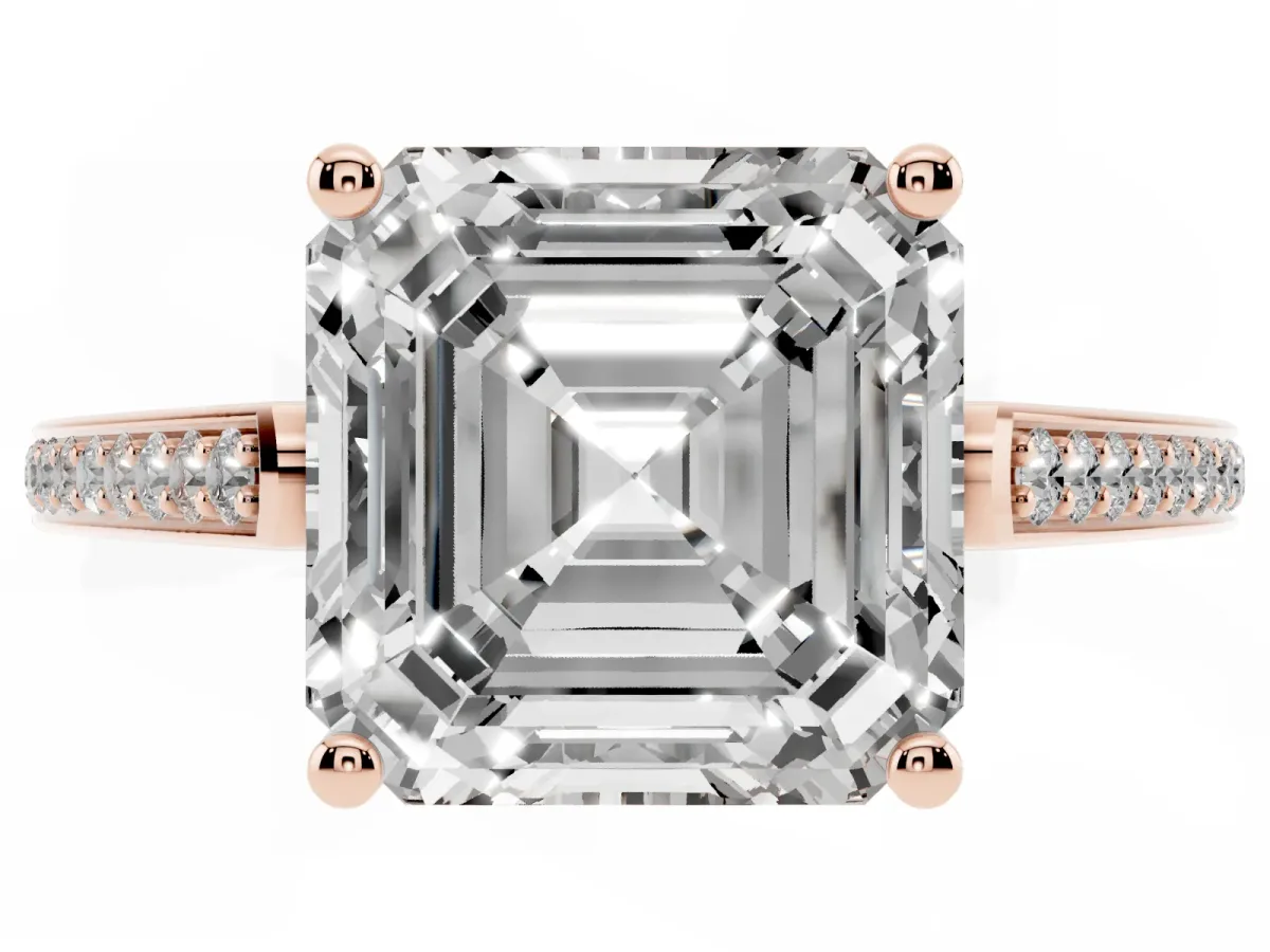 Asscher Cut Cut Cathedral Pave Diamond Engagement Ring with Six-Prong Setting Rose gold
