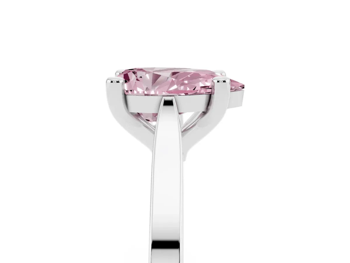 Fancy Pink Pear Cut Solitaire Diamond Ring with Four-Prong Setting and Tapered Band Platinum