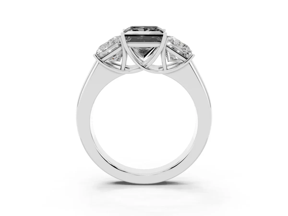 Fancy Black Three-Stone Princess Cut Cut Diamond Ring with Prong Setting and Classic Band Silver