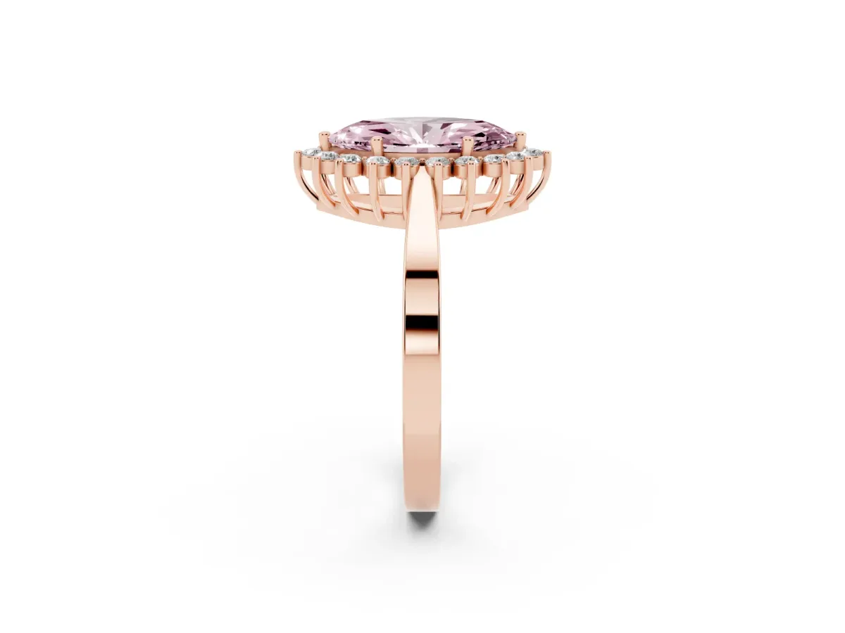 Fancy Pink Marquise Cut Cut Diamond Halo Ring with Round Brilliant Halo and Solitaire Band Rose gold
