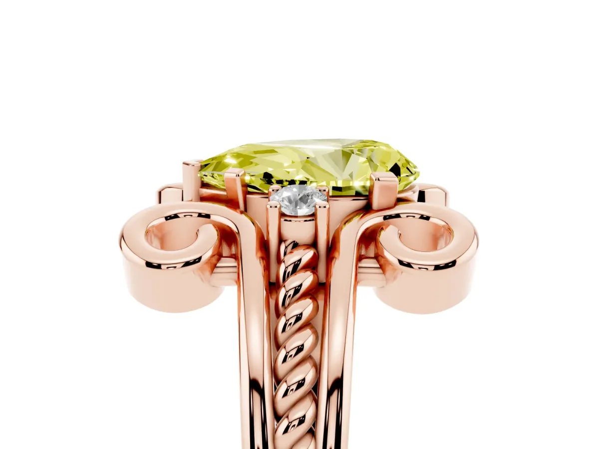 Fancy Yellow Pear Cut Solitaire Twisted Band Scroll Prong Ring Rose gold