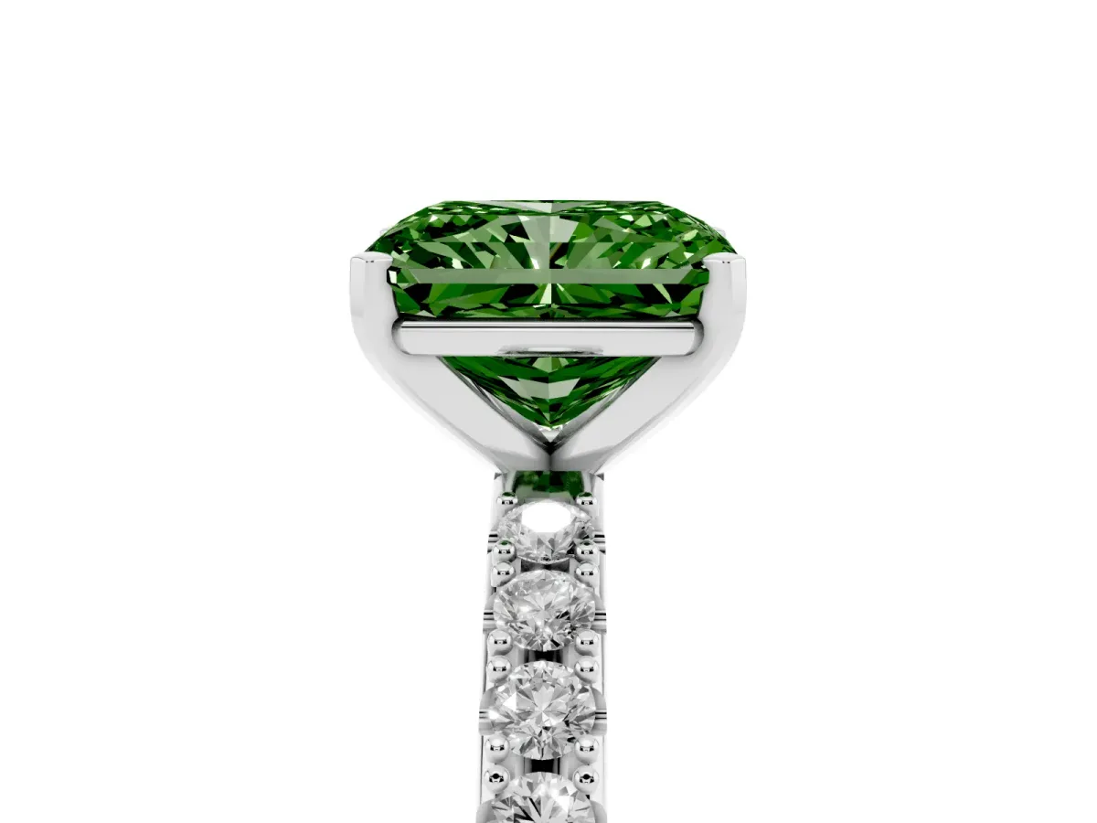 Fancy Green Radiant Cut Diamond Solitaire Pavé Band with Four-Prong Setting Silver