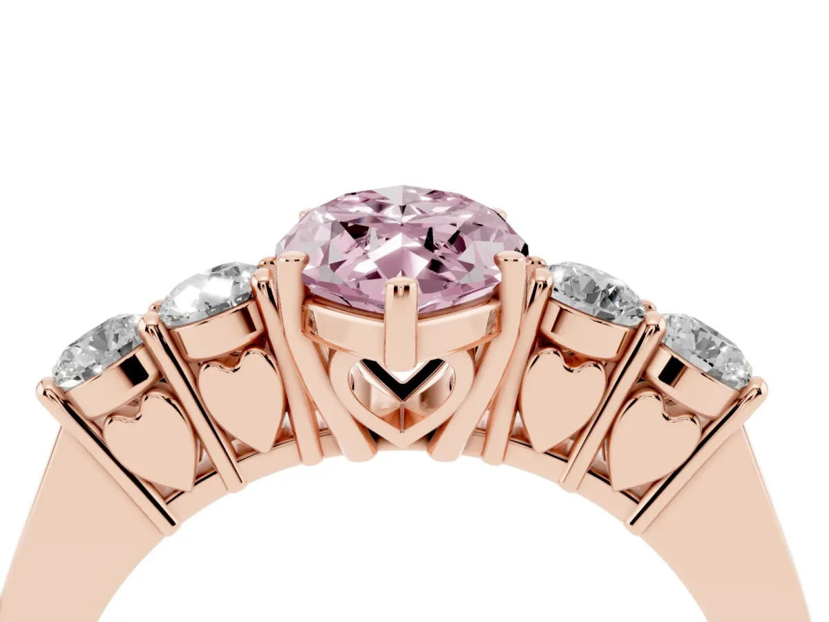Fancy Pink Marquise Cut Cut Diamond Five-Stone Prong Set White Gold Ring Rose gold