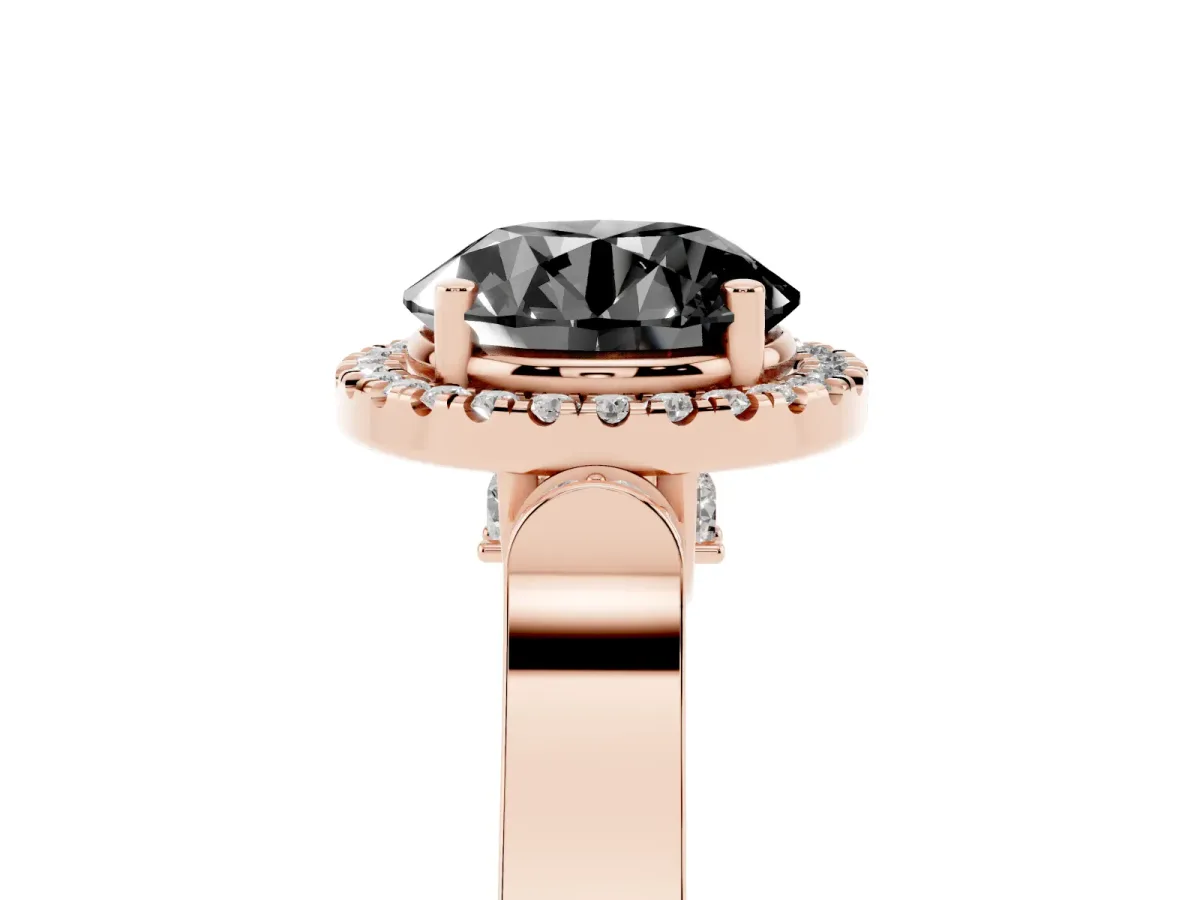 Fancy Black Round Cut Halo Round Diamond Twist Band with Four-Prong Setting Rose gold