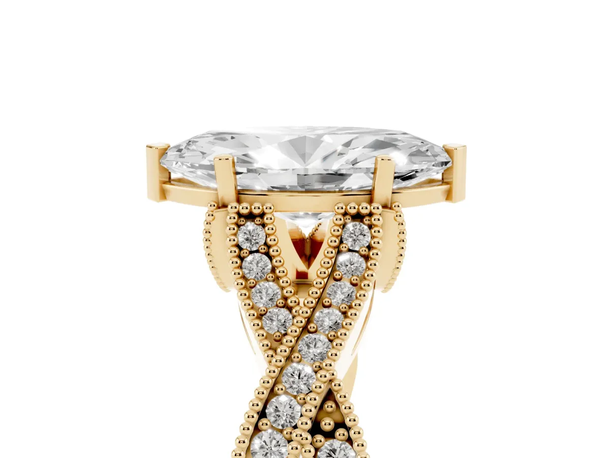 Marquise Cut Cut Diamond Twisted Band with Milgrain Pave Setting and Four-Prong Setting Yellow gold