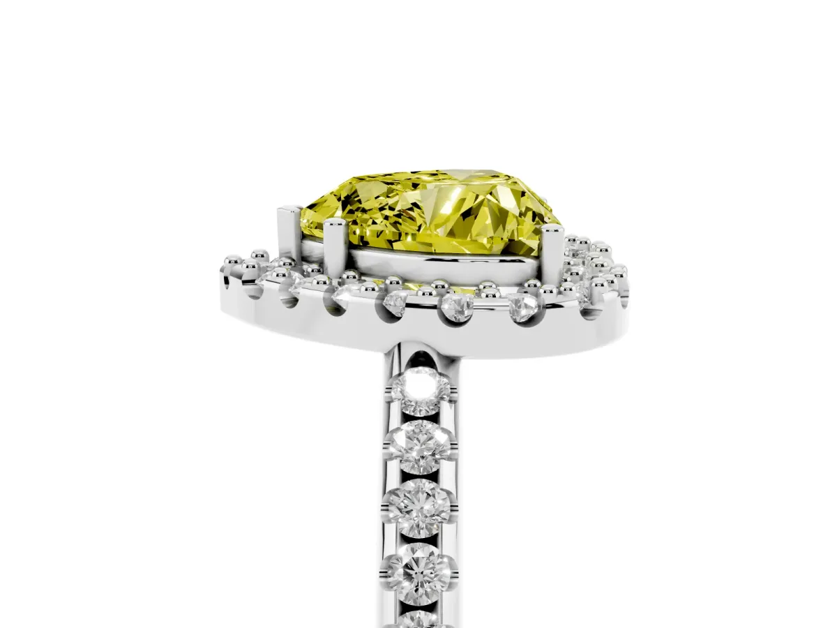Fancy Yellow Heart Cut Diamond Pavé Halo Ring with Four-Prong Setting Silver