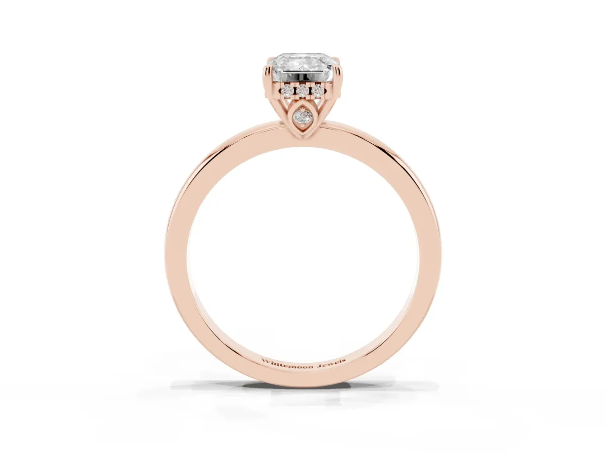 Emerald Cut Solitaire Diamond Ring with Prong Setting and Plain Band Rose gold