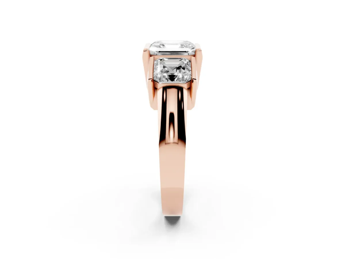 Three Stone Asscher Cut Cut Channel Set Diamond Ring Rose gold