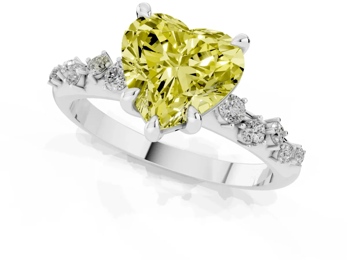 Fancy Yellow Heart Cut Cut Diamond Vine Band with Four-Prong Setting Platinum