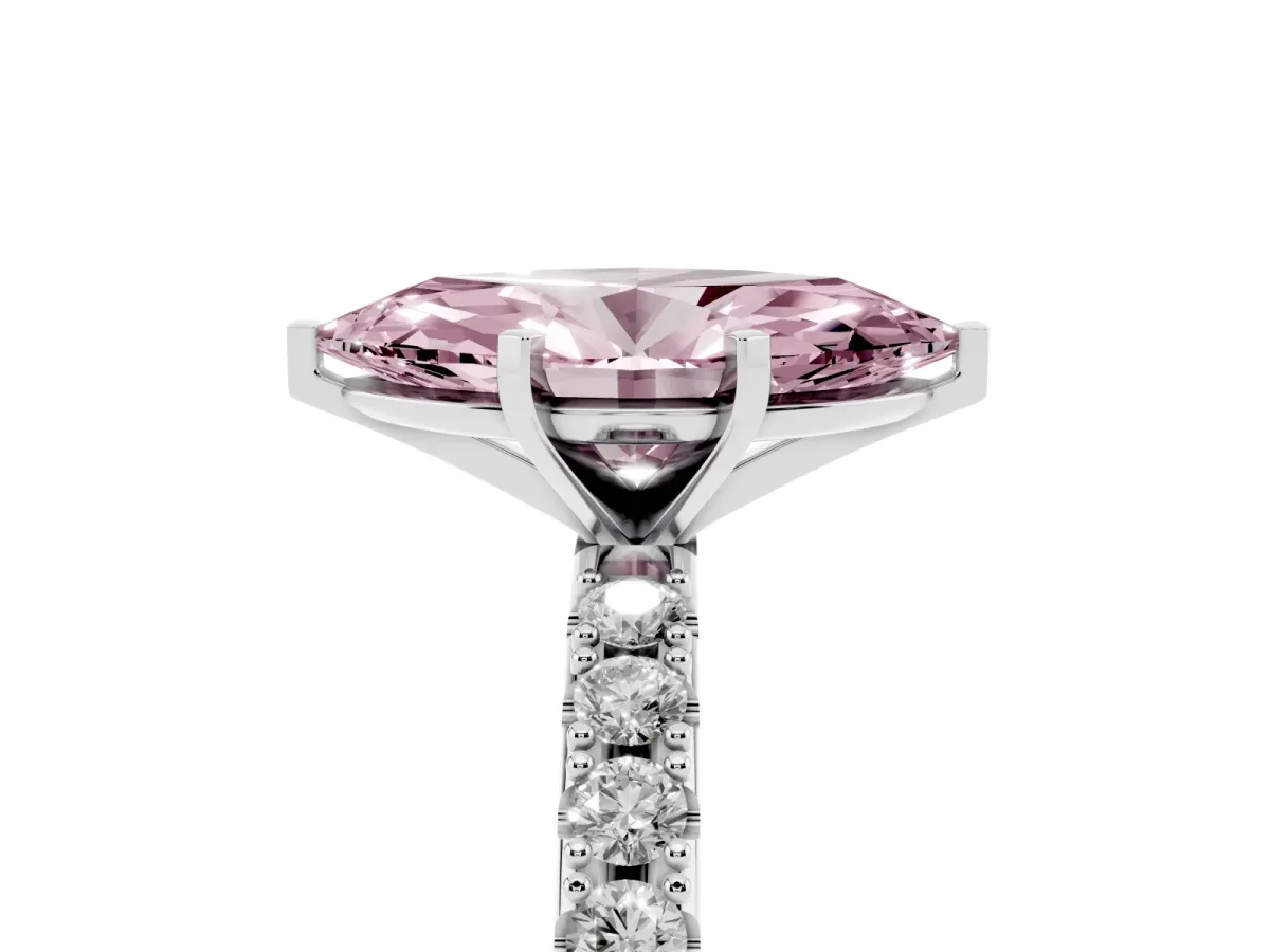 Fancy Pink Marquise Cut Diamond Solitaire Pavé Band with Four-Prong Setting Silver