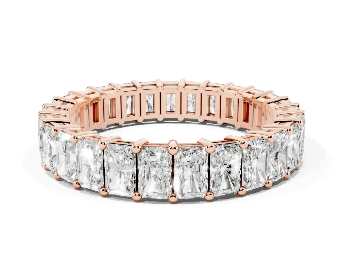 radiant Cut eternity band with shared prong setting Rose gold