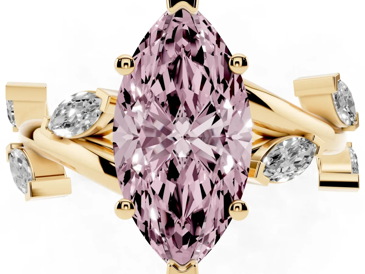 Fancy Pink Marquise Cut Solitaire Twisted Band Marquise Accent Prong Setting Ring Yellow gold