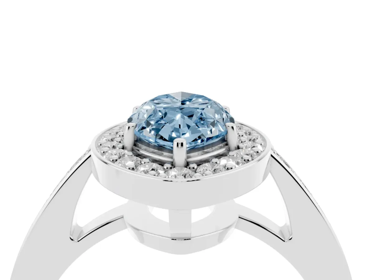 Fancy Blue Marquise Cut Halo Pavé Diamond Engagement Ring with Bezel Setting Silver
