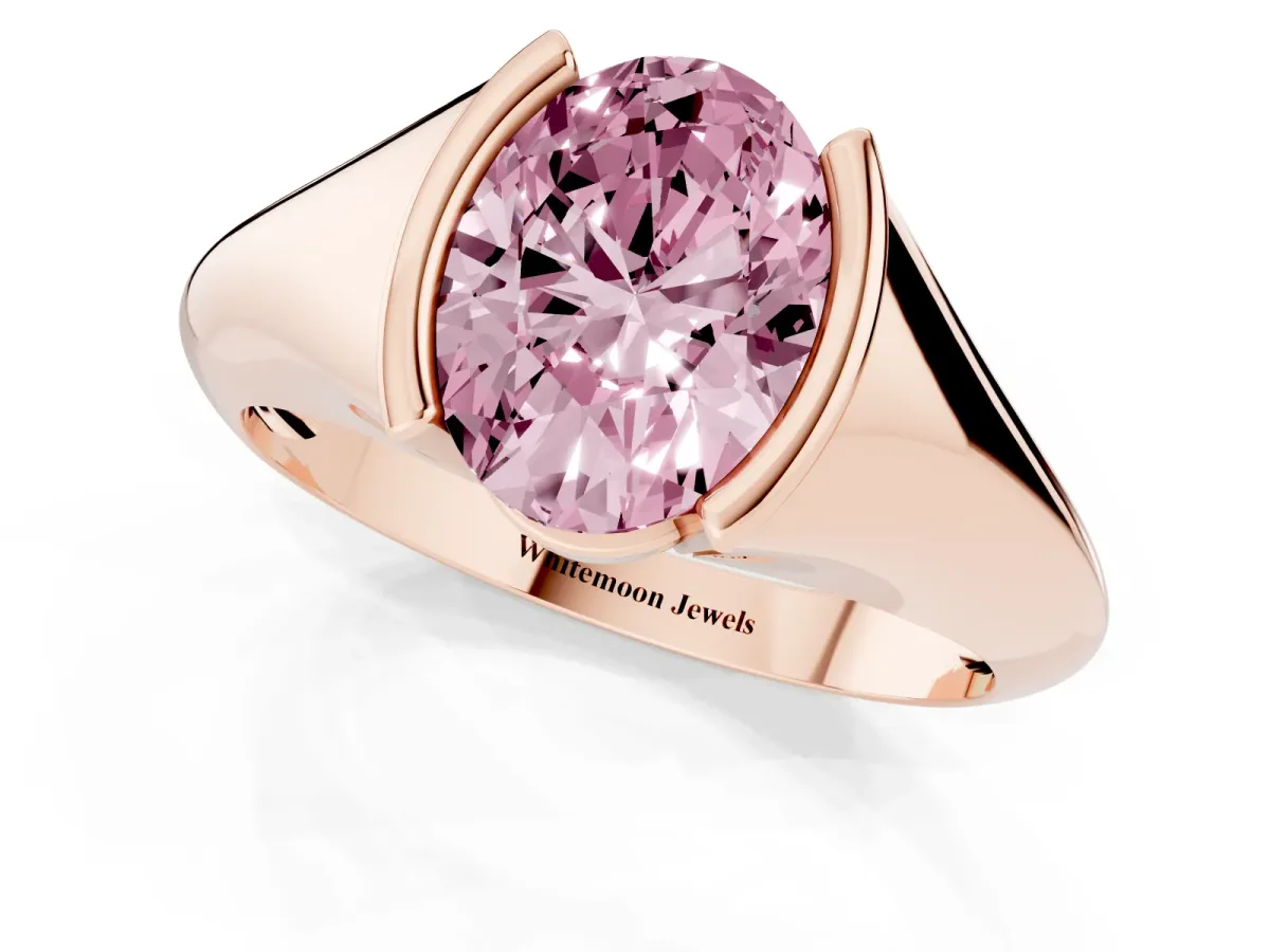 Fancy Pink Oval Cut Solitaire Tension Set Diamond Ring Rose gold