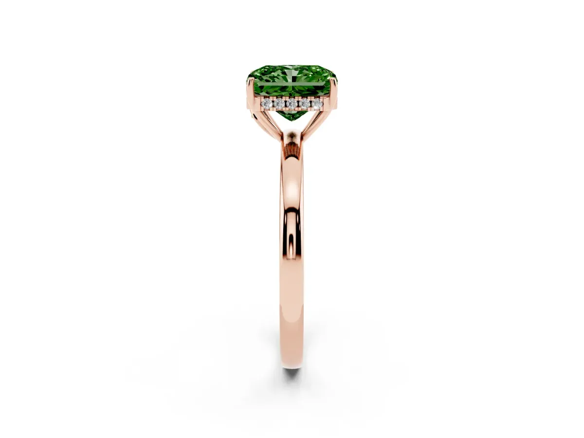 Fancy Green Radiant Cut Solitaire Diamond Ring with Prong Setting and Plain Band Rose gold