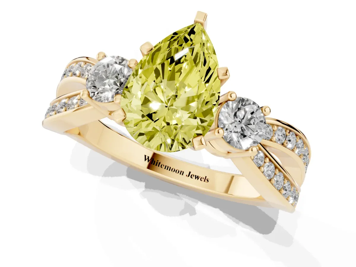 Fancy Yellow Three-Stone Pear Cut Cut Diamond Twist Band with Prong Setting Yellow gold