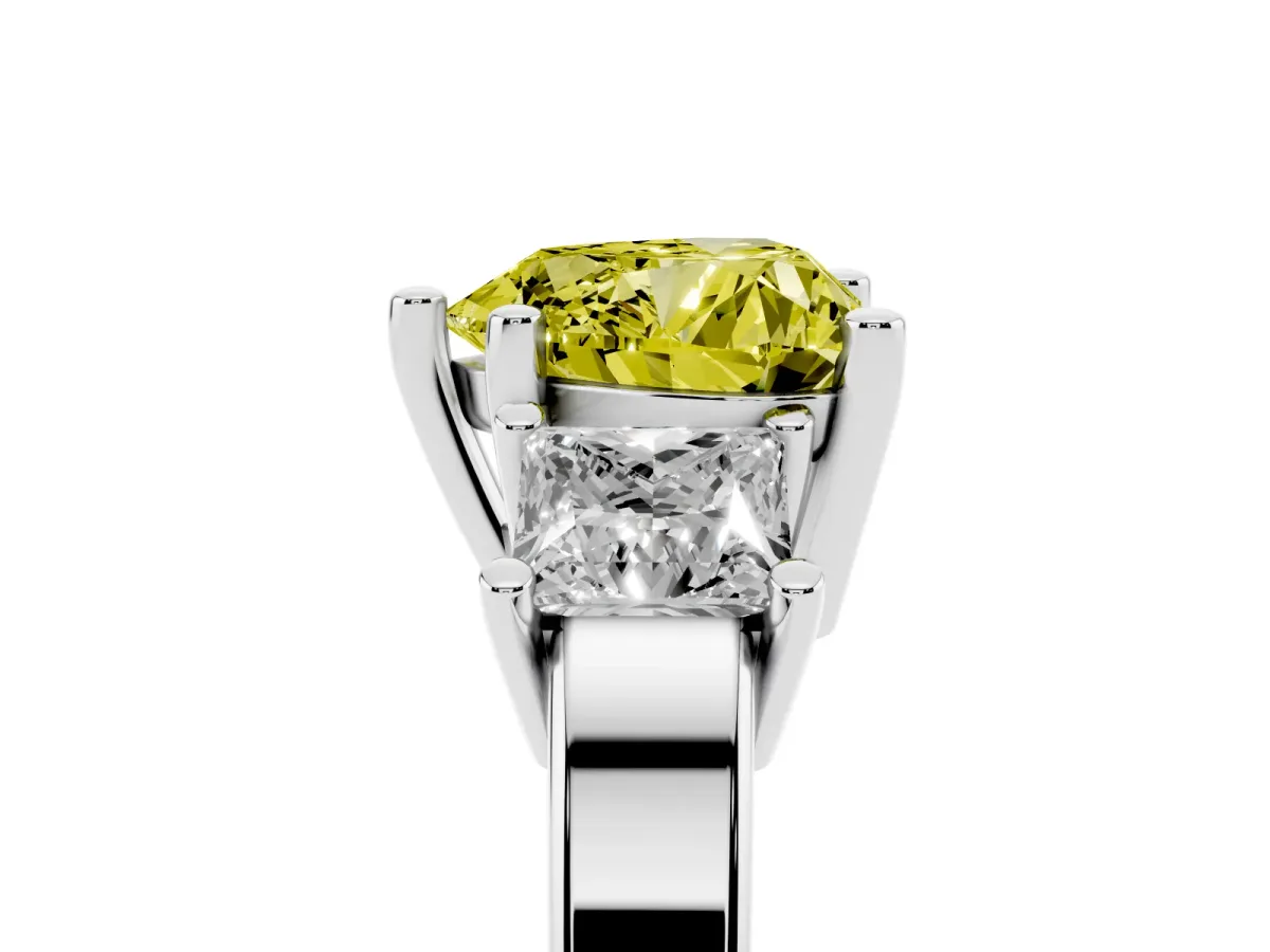 Fancy Yellow Three-Stone Heart Cut Cut Solitaire Ring with Prong Setting Silver