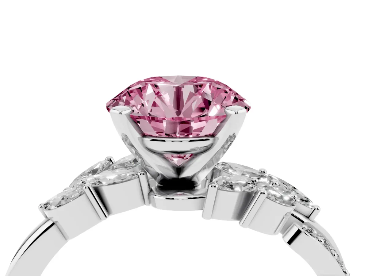 Fancy Pink Round Cut Solitaire Marquise Twist Band with Six-Prong Setting Silver