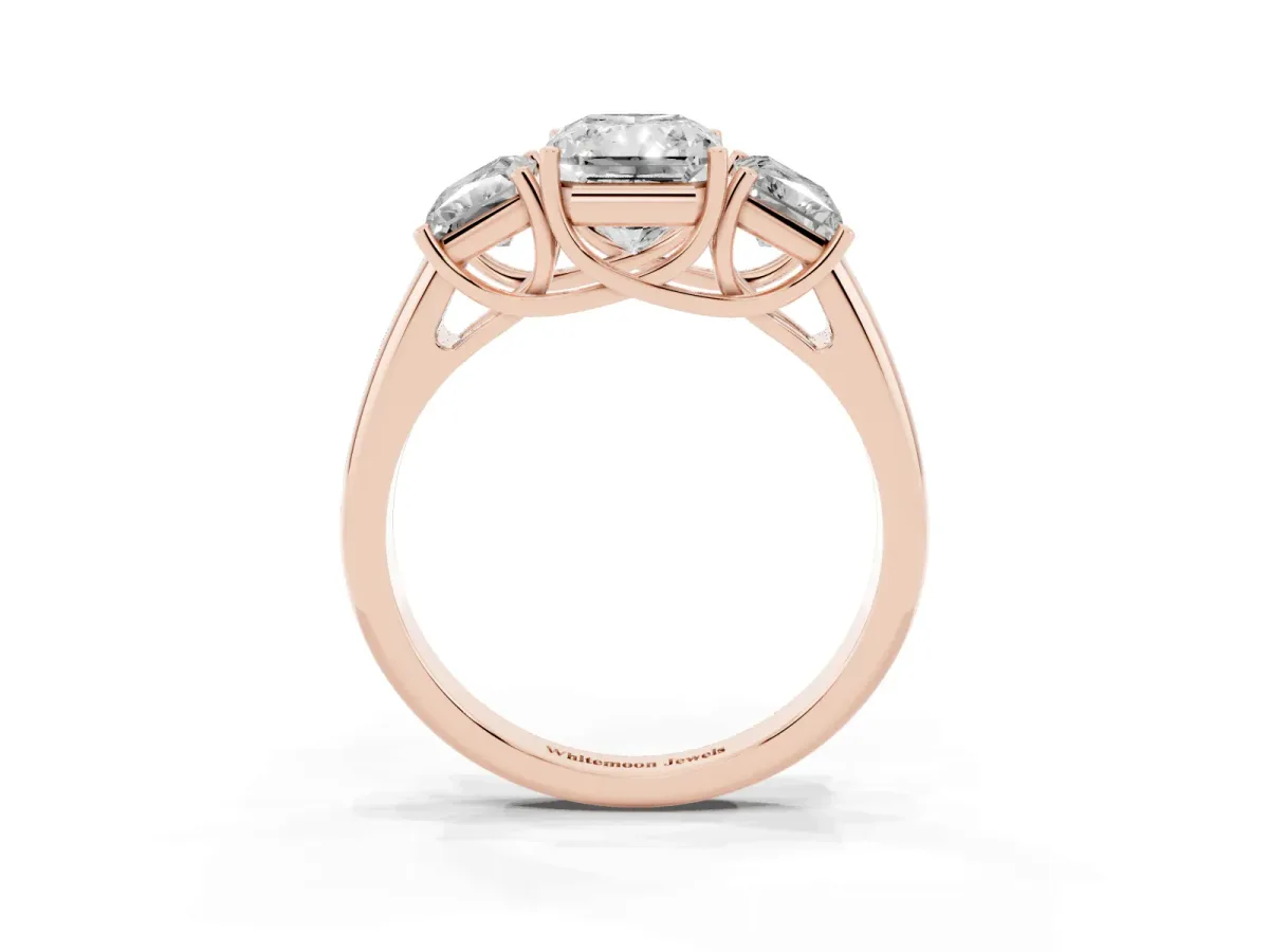 Three-Stone Radiant Cut Diamond Engagement Ring with Prong Setting Rose gold