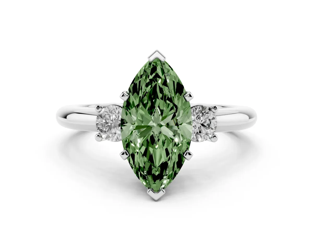Fancy Green Three-Stone Marquise Cut Cut Diamond Solitaire with Prong Setting and Classic Band White gold