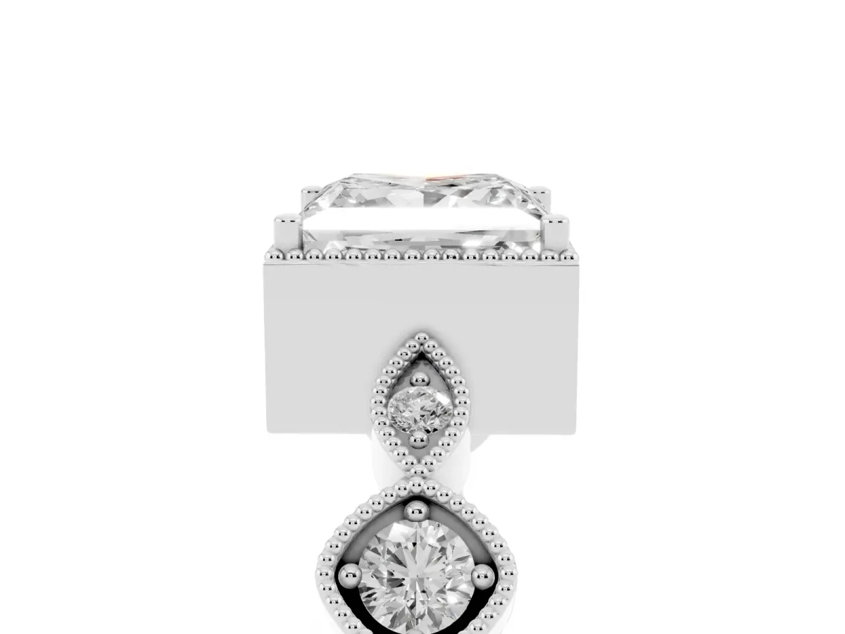 Princess Cut Diamond Vintage Milgrain Ring with Round Stations Silver
