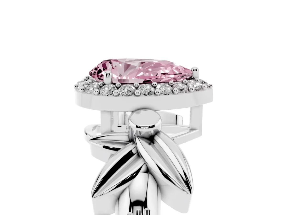 Fancy Pink Pear Cut Halo Diamond Floral Band with Four-Prong Setting White gold