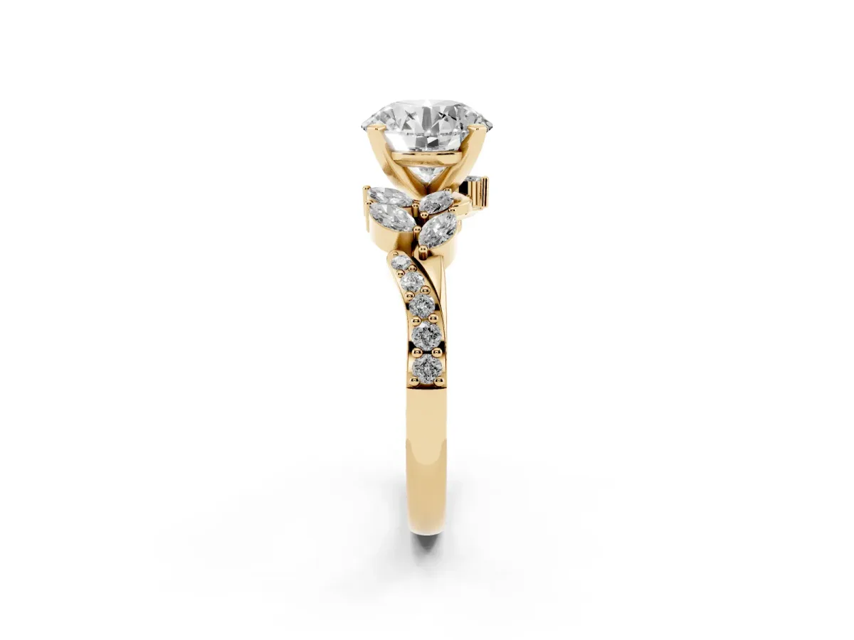 Round Cut Solitaire Marquise Twist Band with Six-Prong Setting Yellow gold