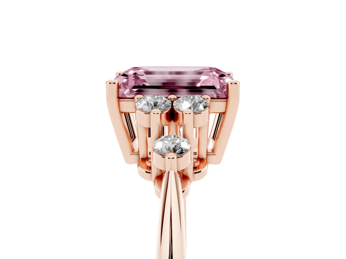 Fancy Pink Emerald Cut Cut Diamond Cluster Ring with Solitaire Band and Four-Prong Setting Rose gold