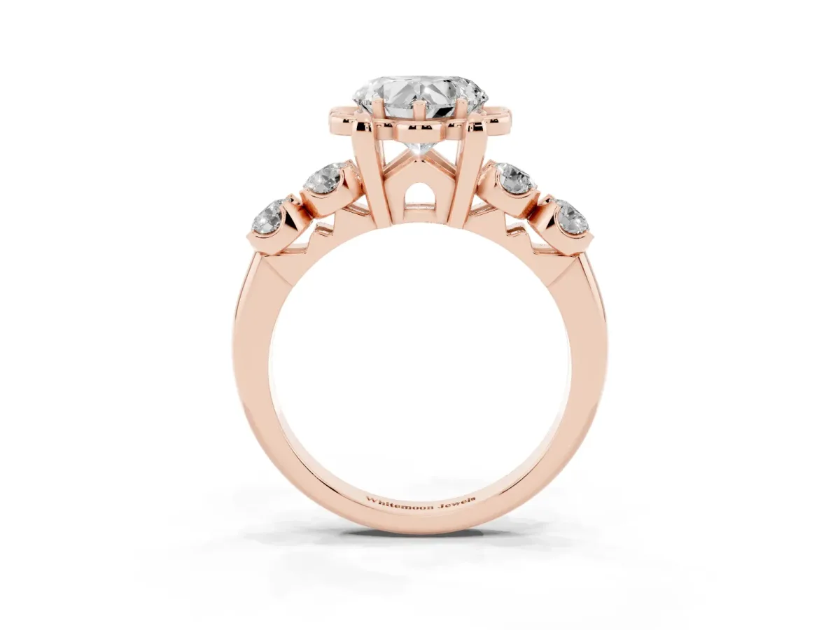 Heart Cut Cut Diamond Floral Halo Engagement Ring with Shared Prong Setting Rose gold