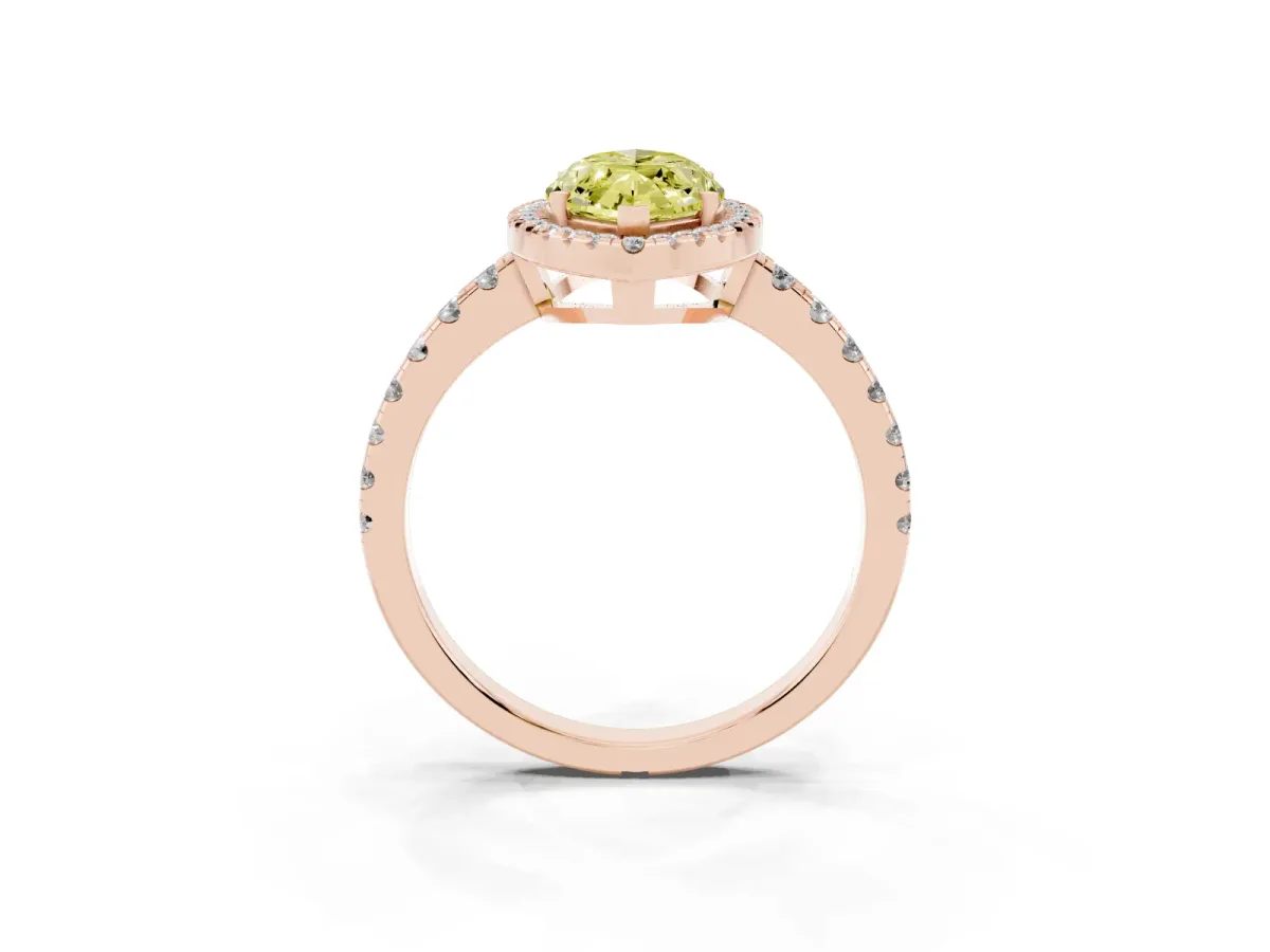 Fancy Yellow Marquise Cut Diamond Halo Ring with Pavé Band and Four-Prong Setting Rose gold