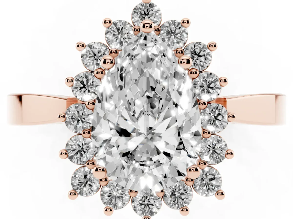 Pear Cut Cut Diamond Halo Ring with Round Brilliant Halo and Solitaire Band Rose gold